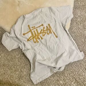 Stussy Men’s White and Gold Classic T-Shirt (Size M)